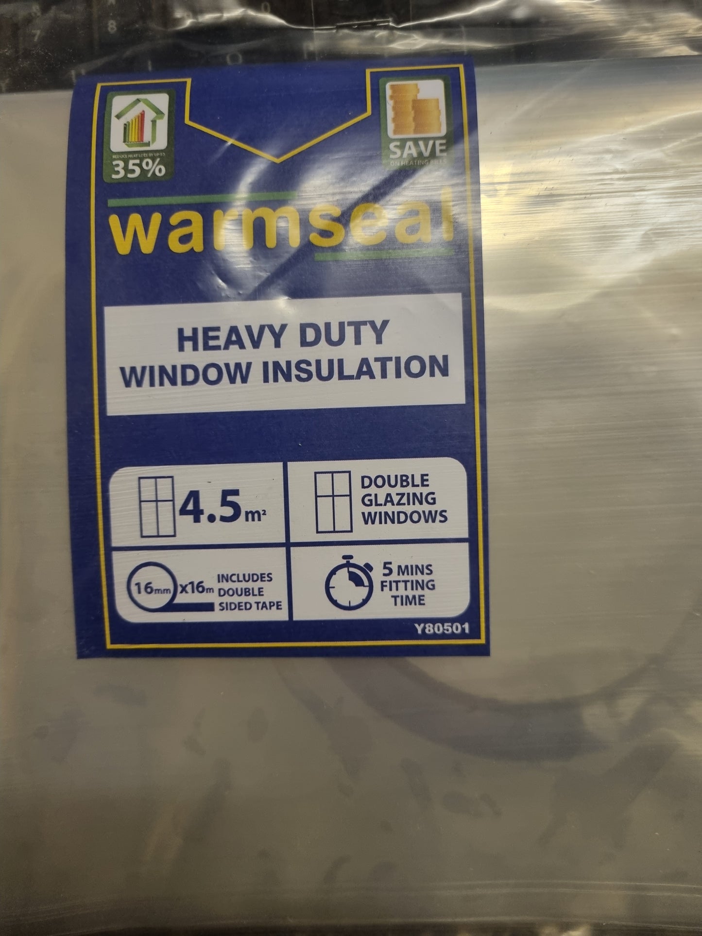 Heavy duty window insulation, Secondary glazing 4.5m2. Prevent heat loss. Draught excluder