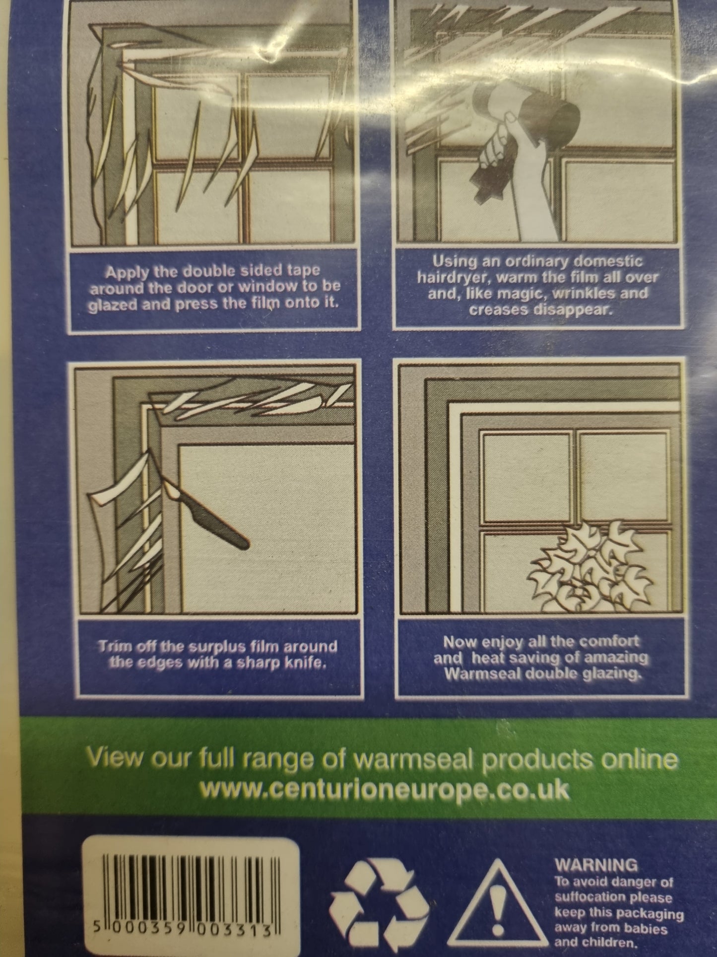 Heavy duty window insulation, Secondary glazing 4.5m2. Prevent heat loss. Draught excluder