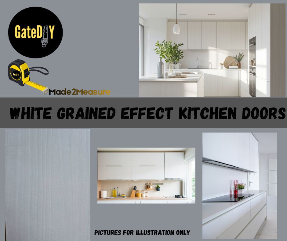 White grained effect replacement kitchen doors . Made to any size. Free delivery