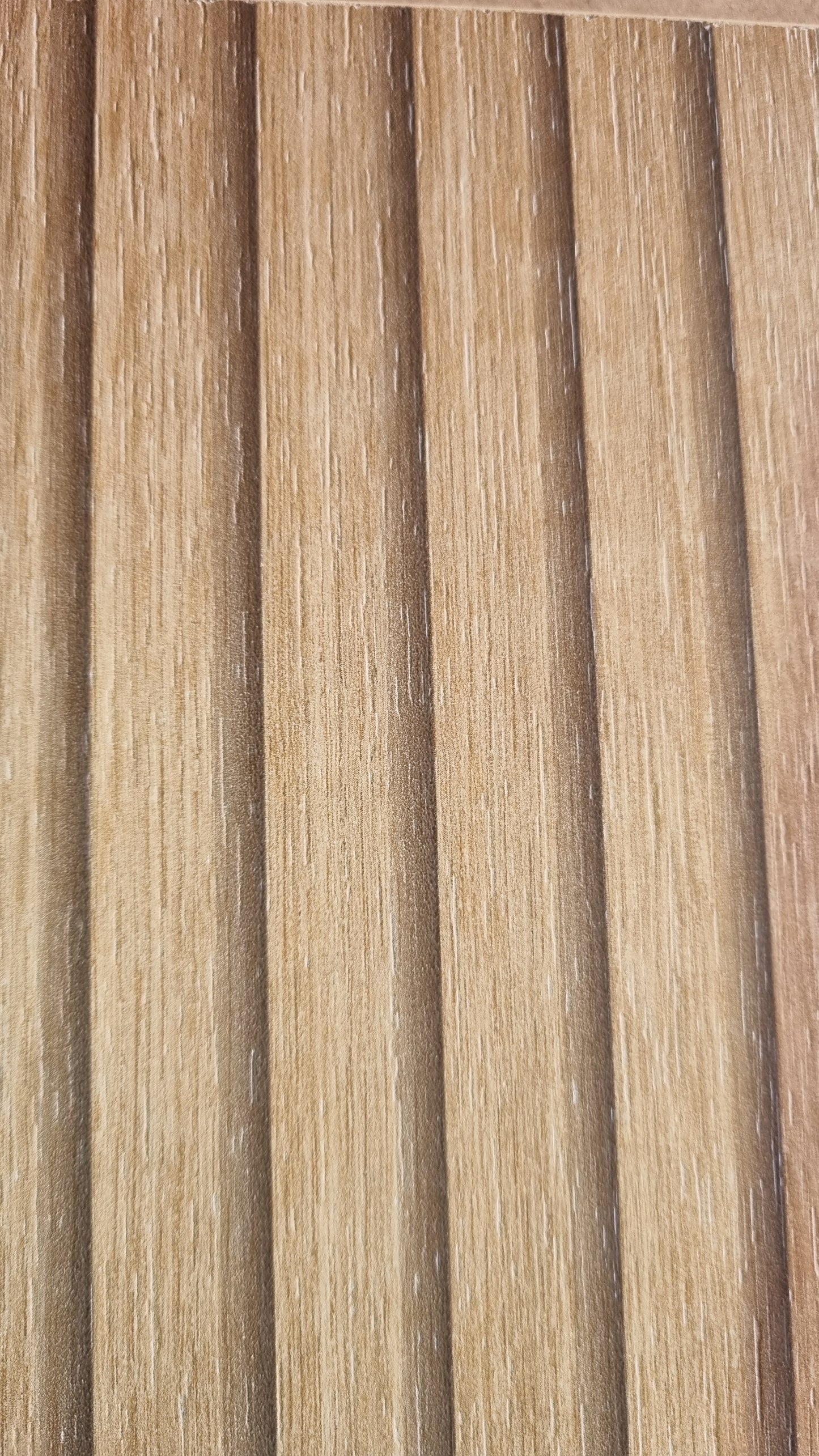 Oak strip wood effect end panels, kitchen island back panel. Stunning panelled effect melamine fascia panel
