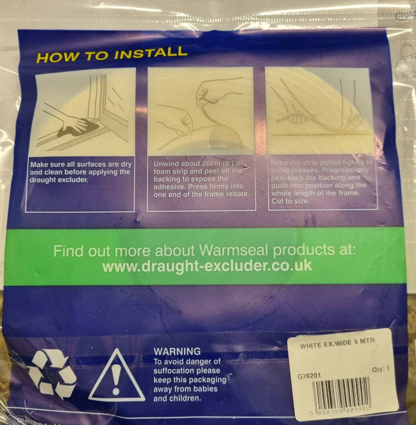 5m Draught Excluder, Extra wide pvc foam, self adhesive window and door seal. Various colours