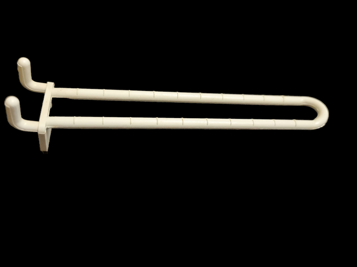 White plastic Pegboard hooks 150mm long for 25mm hole centres 6mm pegboard hooks. Pack of 10 shop display hooks