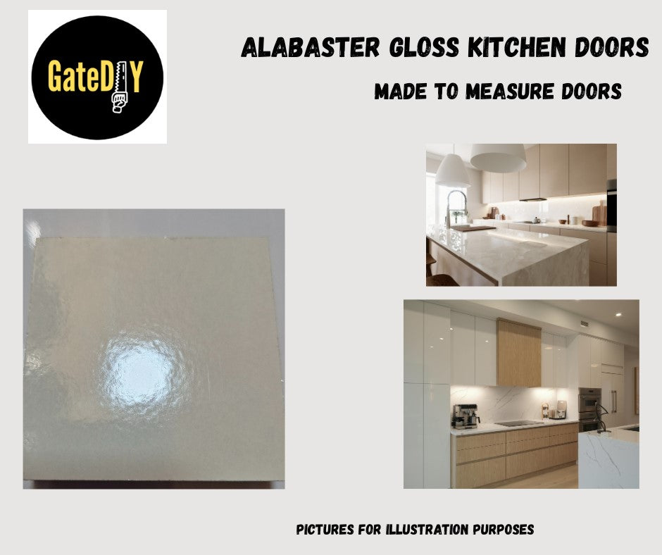 Alabaster gloss kitchen replacement doors. Can be made to any size. Free UK delivery