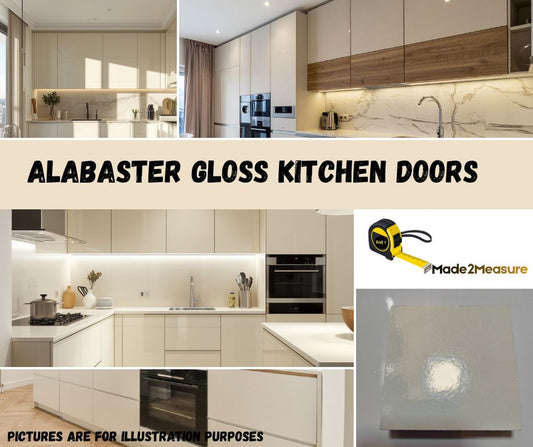 Alabaster gloss kitchen replacement doors. Can be made to any size. Free UK delivery