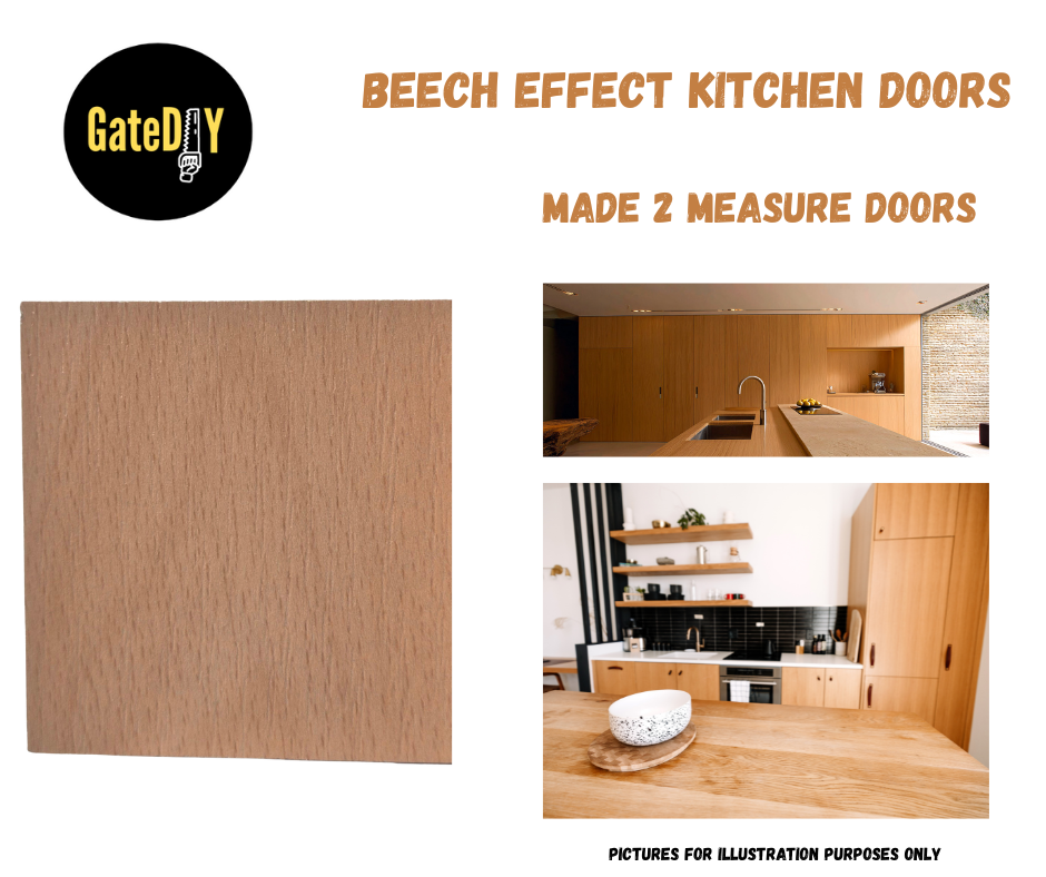 Beech effect kitchen replacement doors. Brand new budget kitchen cupboard doors ideal for a facelift or rental property. Caravan cupboard doors
