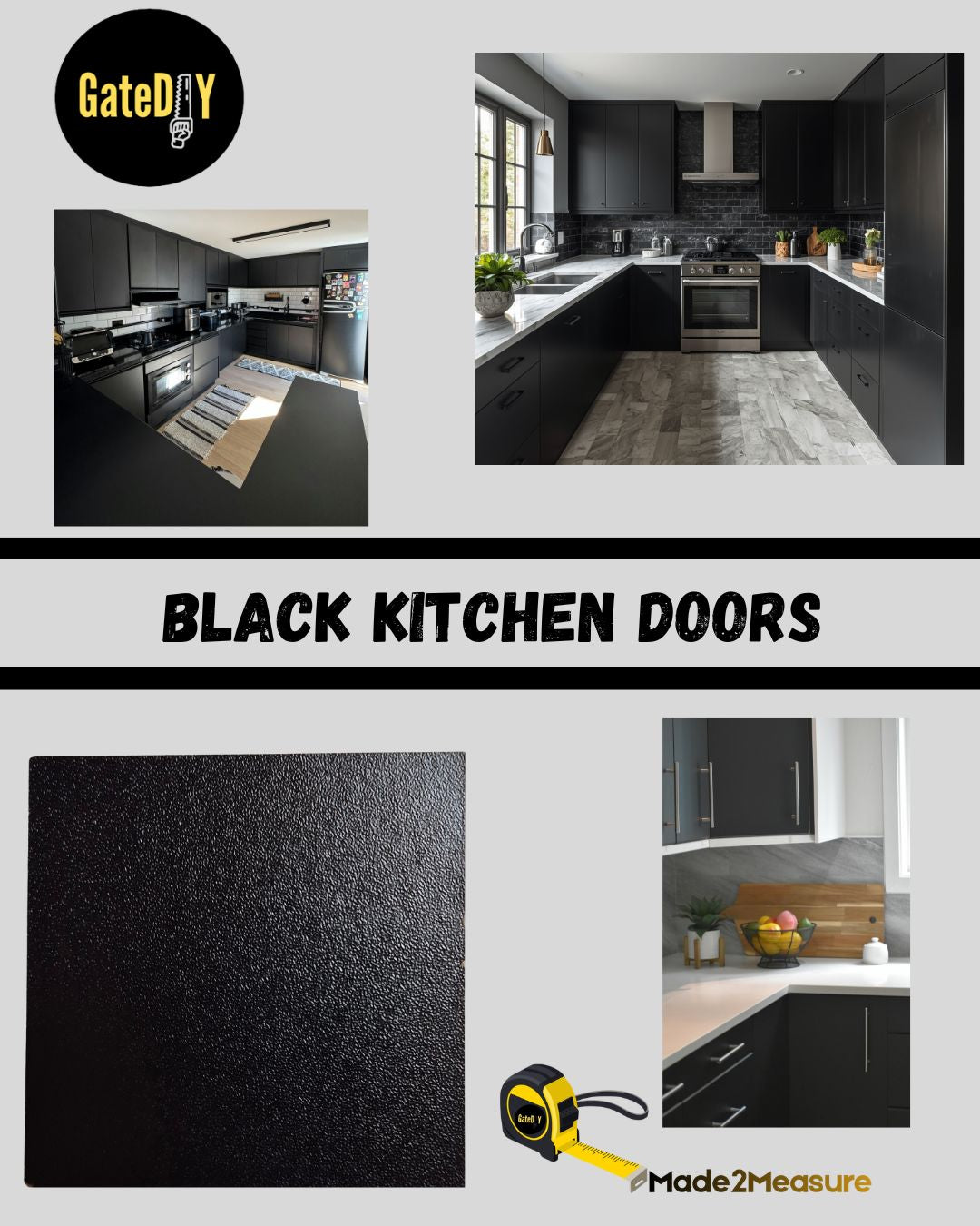 Black Textured kitchen replacement doors. Made to any size. Free UK delivery