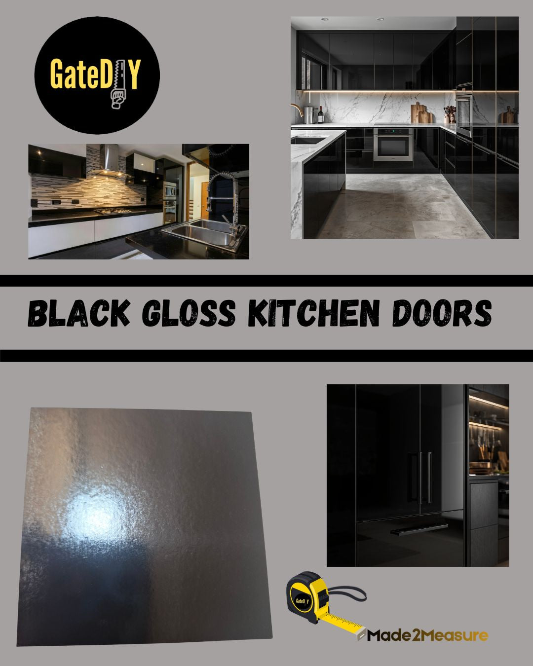 Black gloss kitchen replacement doors. Made to any size. Free UK delivery