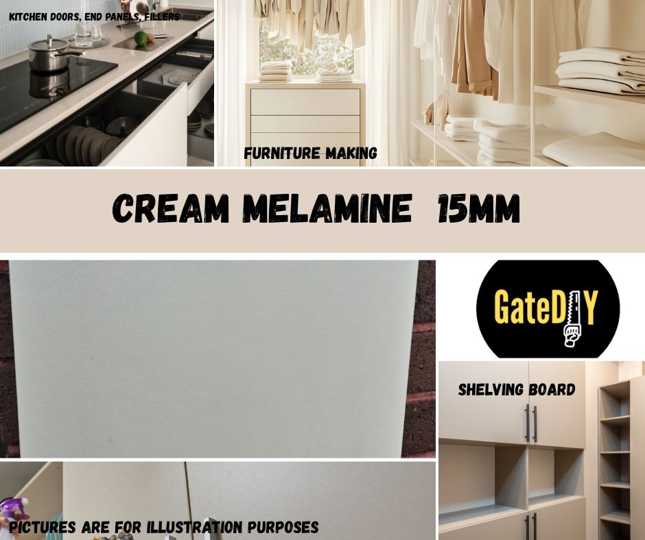 15mm Cream Melamine Faced Chipboard MFC Shelving Board 1200mm Lengths. Can be cut to size