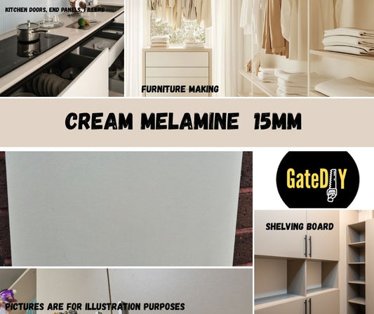 15mm Cream Melamine Faced Chipboard MFC 1200mm Lengths. Can be cut to size