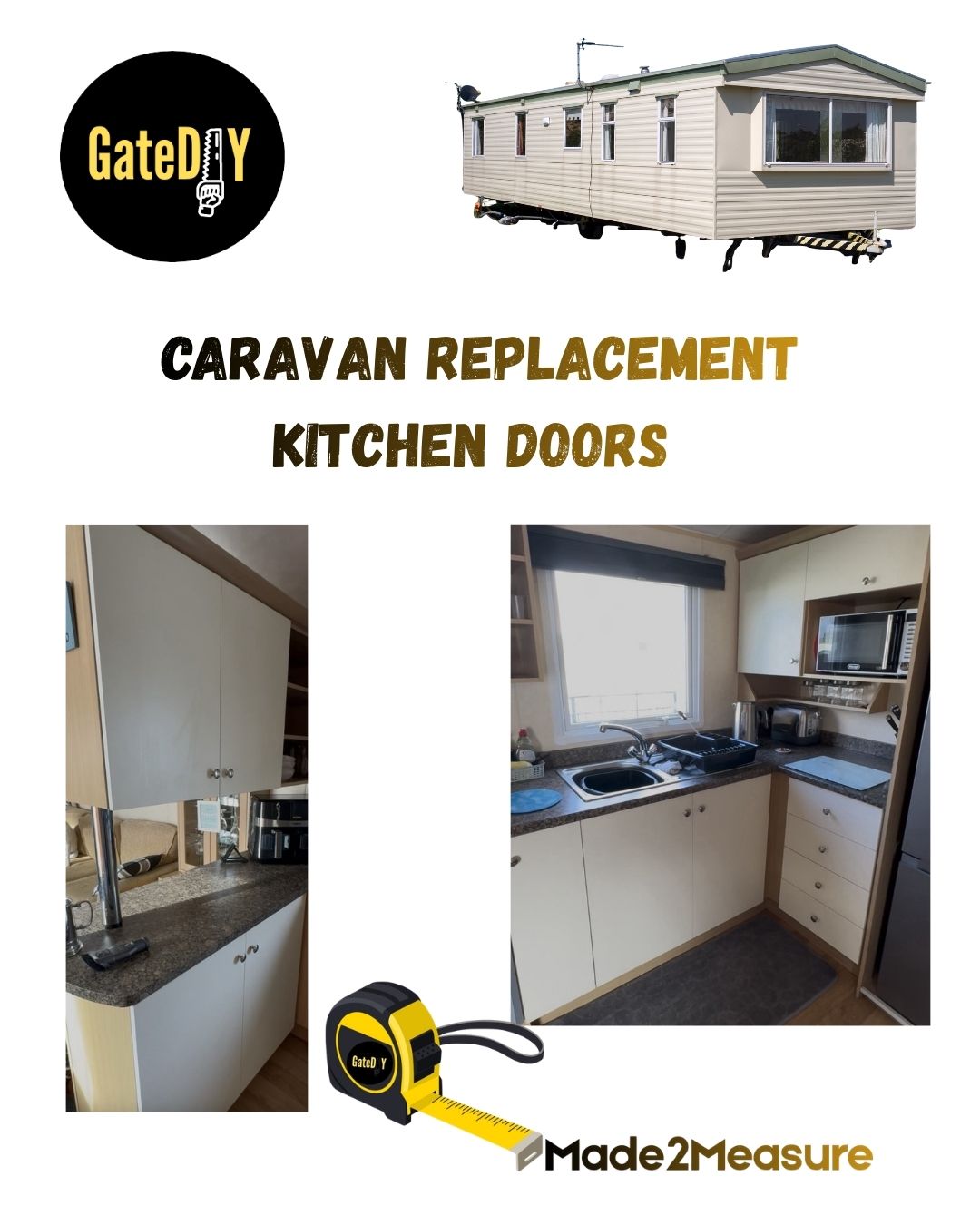 Caravan kitchen replacement doors. Mobile home cupboard doors made to any size.