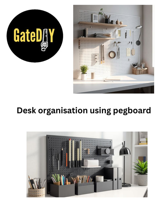 Desktop office space organiser. Desk tidy storage board for all office supplies