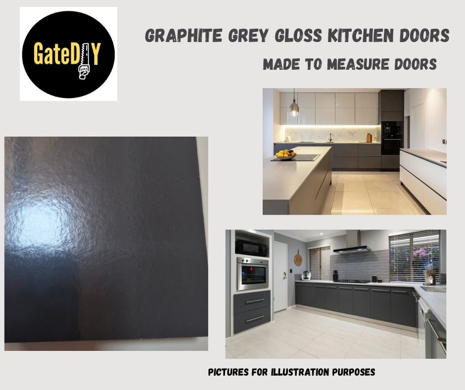 Graphite Grey gloss kitchen replacement doors. Made to any size. Free UK delivery