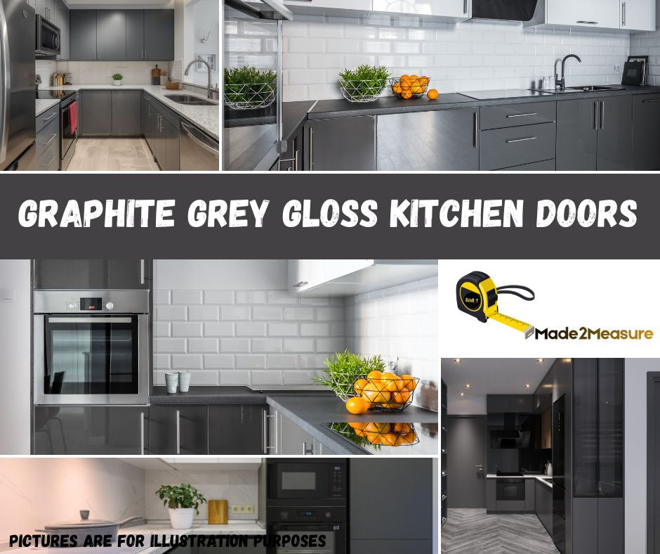 Graphite Grey gloss kitchen replacement doors. Made to any size. Free UK delivery