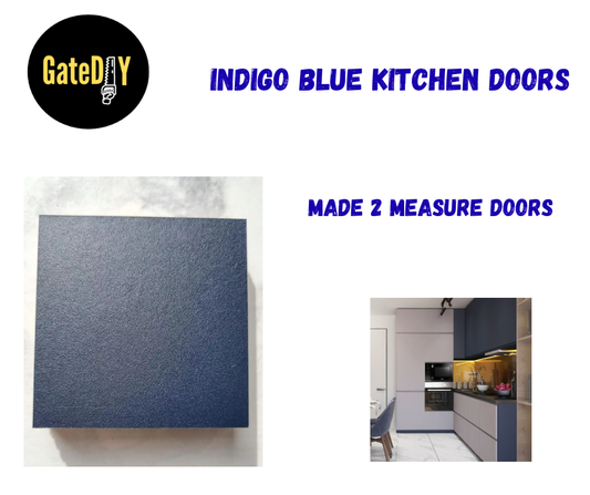 Indigo blue cupboard doors. Modern slab style doors. Standard size replacement kitchen doors. Fast and Free UK delivery
