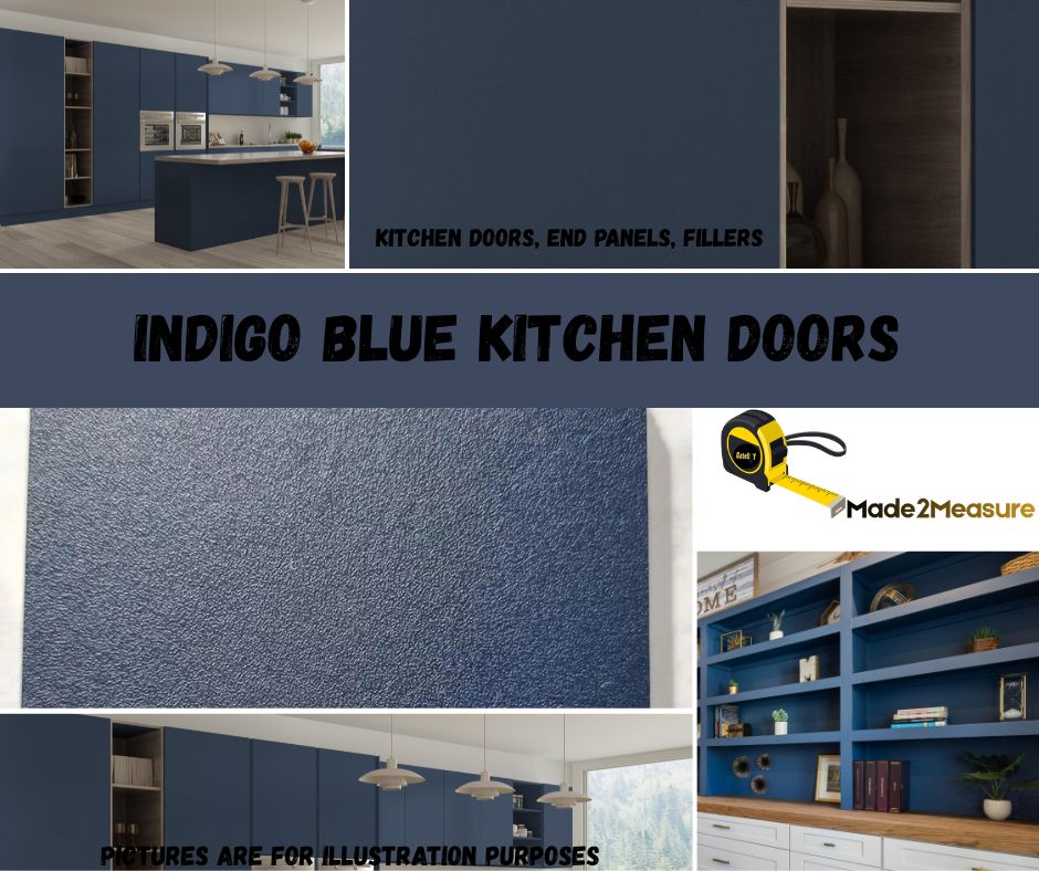 Indigo blue cupboard doors. Made to size replacement kitchen doors. Fast and Free UK delivery