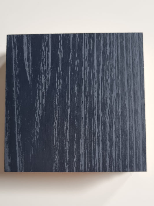 Indigo blue woodgrain shelving, furniture or end panel board. 18mm thick decorative melamine