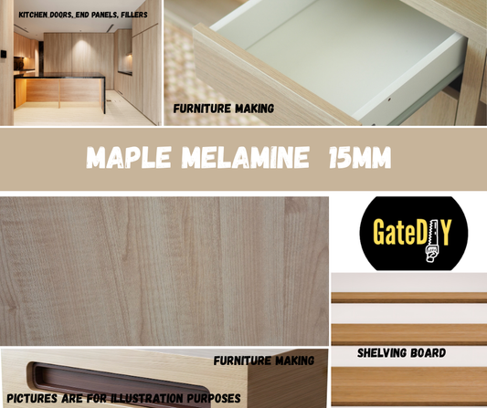 15mm Maple Melamine Faced Chipboard MFC 1200mm Lengths, Can be cut to size