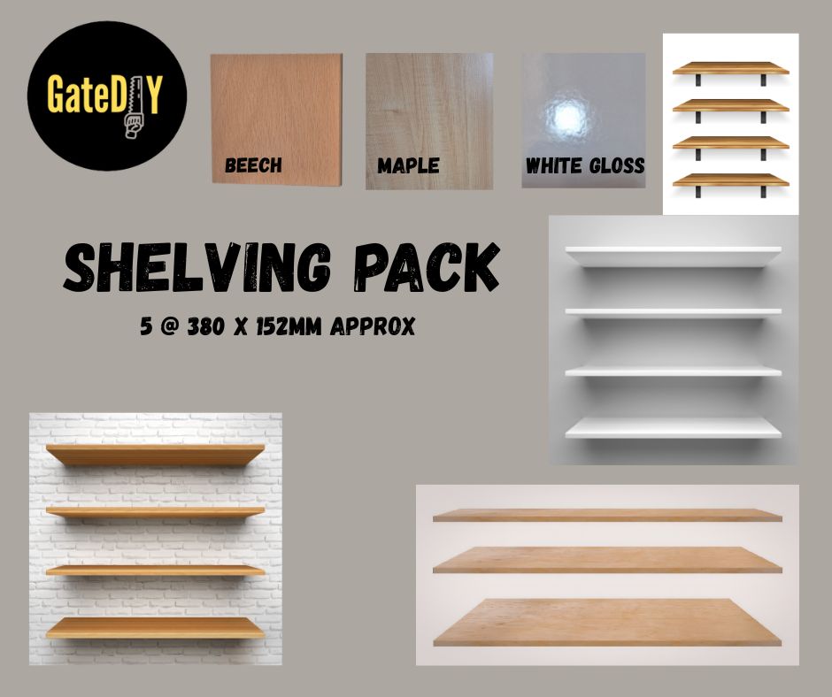Shelving pack, Storage system shelves. Pack of 5 shelves 380 x 152mm approx.