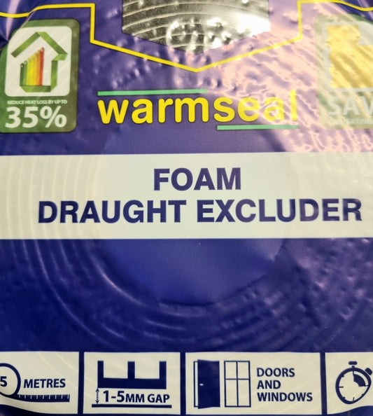 Standard draught excluder Black PVC foam window and door seal. Prevents heat loss. 5m