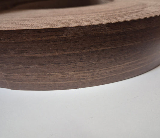 50mm wide Tobacco walnut effect melamine edging tape. Iron on pre-glued edge band 5m roll. Fast and Free delivery