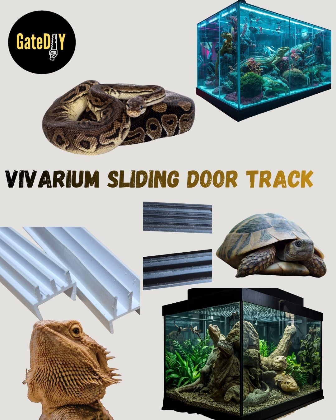 Vivarium sliding door track. Top & Bottom pack for 4mm glass doors and 15mm boards. Black or White