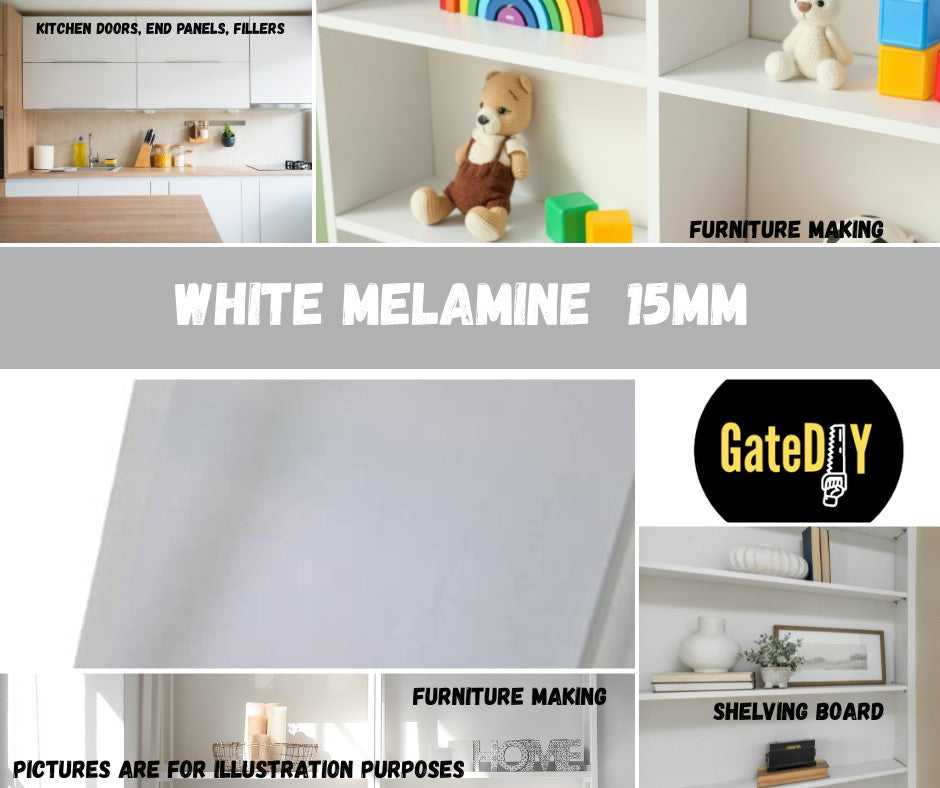 White Melamine Faced Chipboard MFC 15mm thick 1200mm length. Can be cut to size