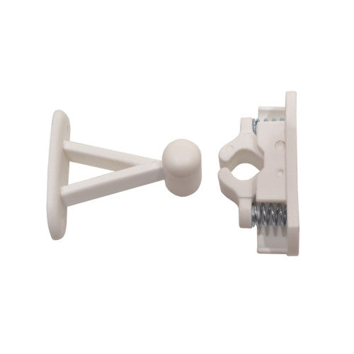 White plastic door catch, Retaining door catch prevents doors slamming or closing