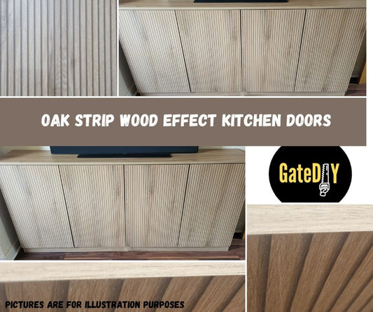Oak strip wood effect replacement kitchen cupboard doors. Made to size. Free delivery