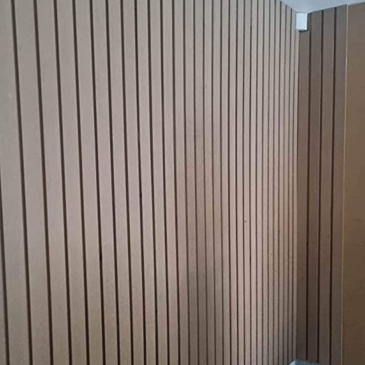 Stripwood wall panelling, Studio, DJ booth, YouTube backwall, MDF strips panelling. Creative space backdrop wall design