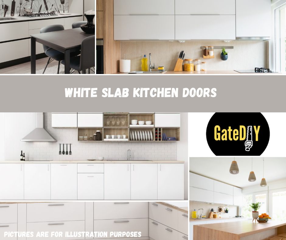 Kitchen Cupboard Door, Slab style simple white cupboard replacement doors with contrast pink or blue edge. Ideal low budget baby nursery door