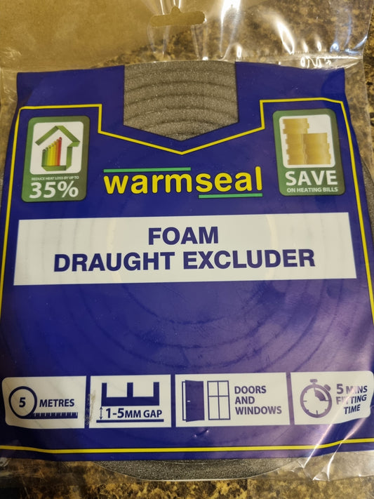 Foam Draught Excluder Black Extra Thick. Window or Door Insulation. 5m long