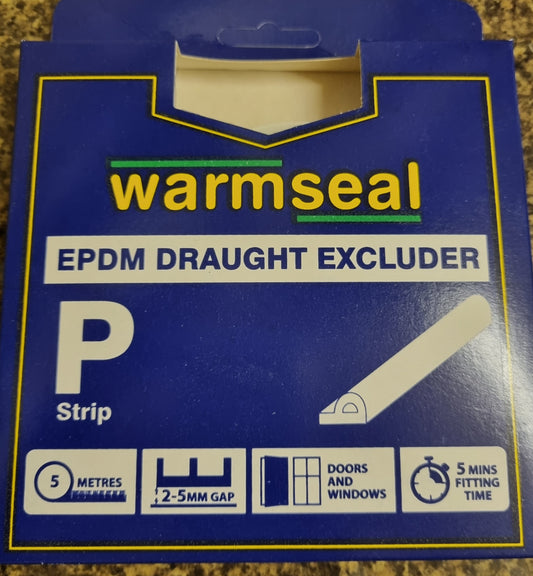 Warmseal P strip EPDM Draught Excluder, 5m White Or Brown, Energy saving Heat seal strip