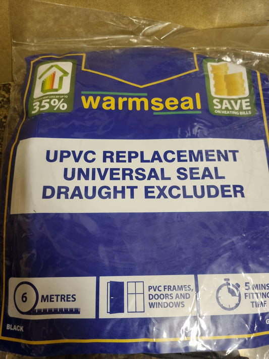 Warmseal UPVC Replacement Seal Draught Excluder for all PVC Doors and Windows 6m Black